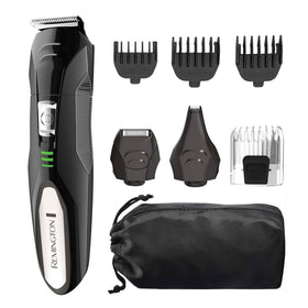 Remington PG6025 front view showing trimmer shaver and combs for versatile styling