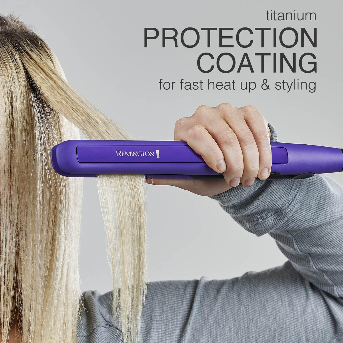 Remington plate close-up showing titanium-ceramic coating for even heat and smooth glide