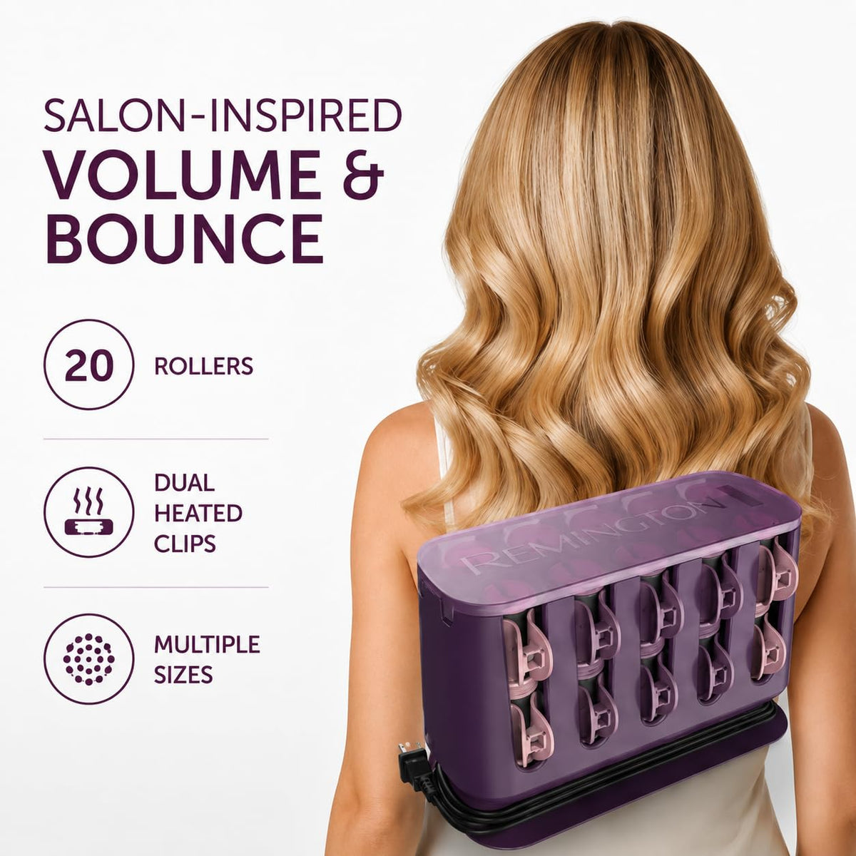 Remington close-up of ceramic roller core highlighting even heat for longer-lasting curls