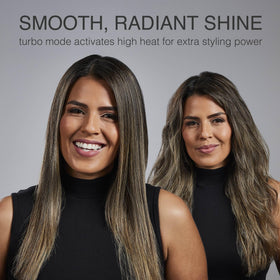 Remington finished hair showing high shine and sleek texture after styling benefit
