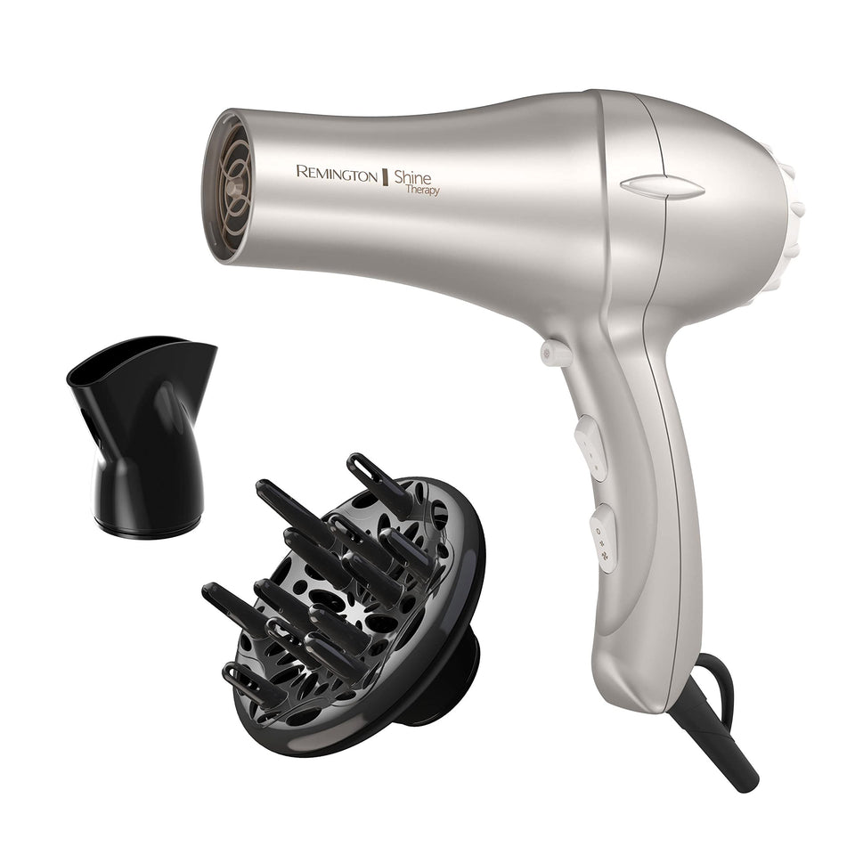 Remington dryer front angle showing design and attachments for easy styling