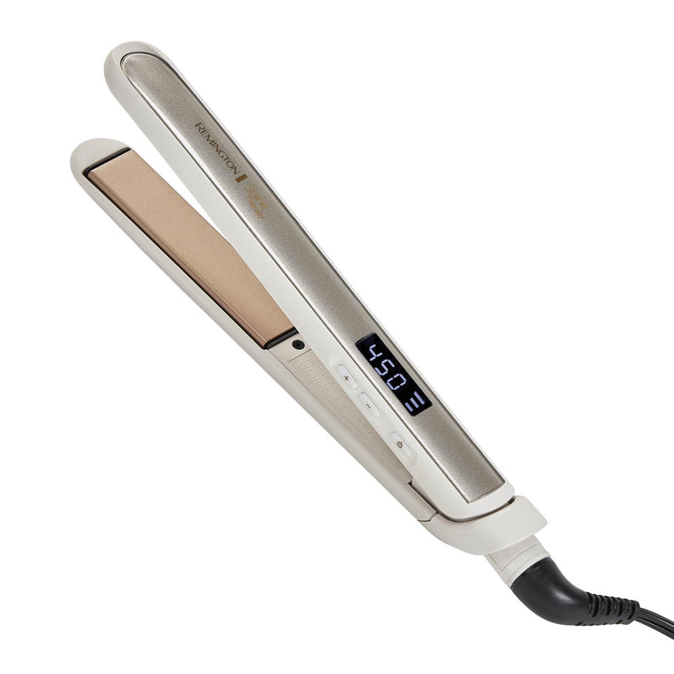 Remington front view of Shine Therapy flat iron showing sleek design and professional finish