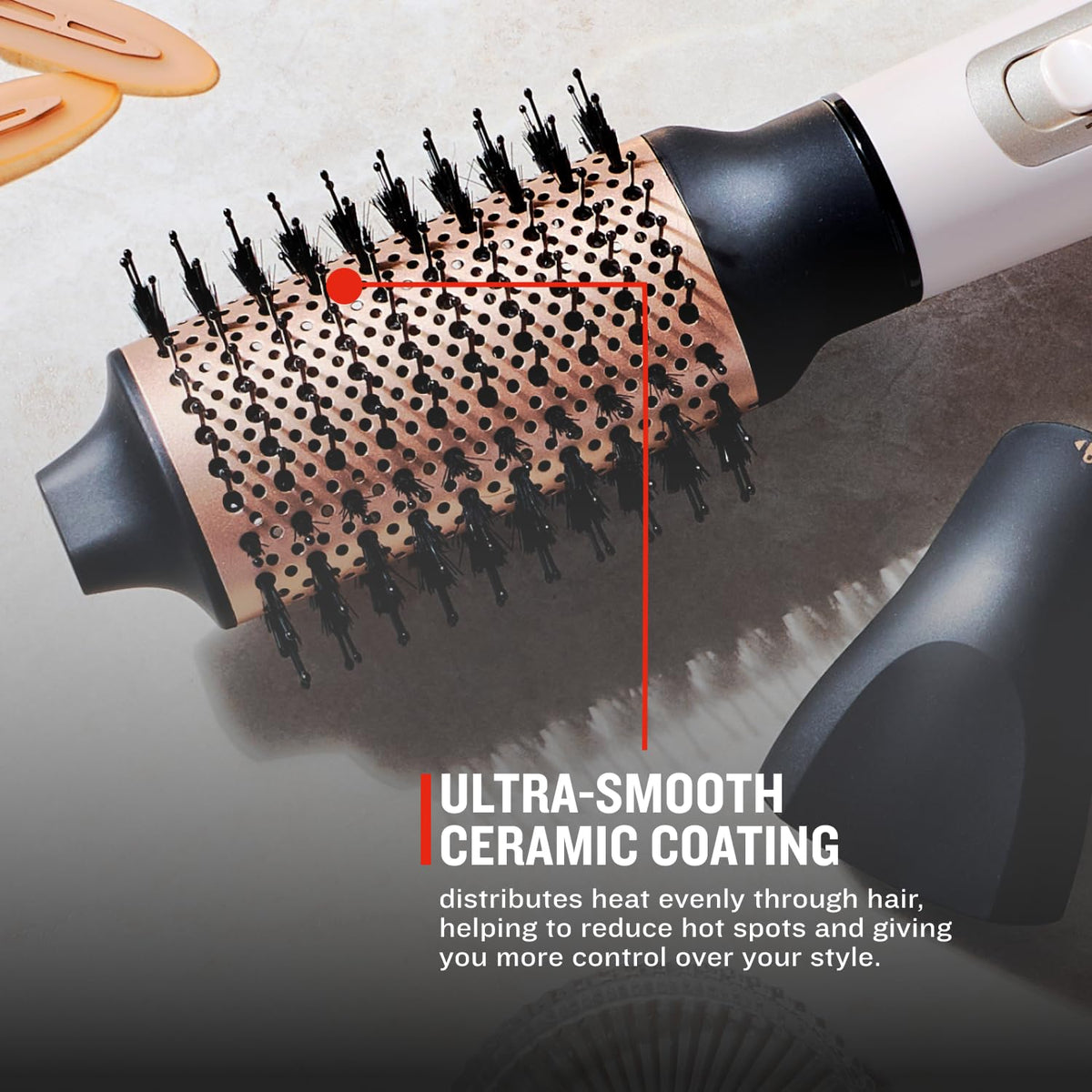 Remington brush held in hand demonstrating comfortable grip and single-handed styling control