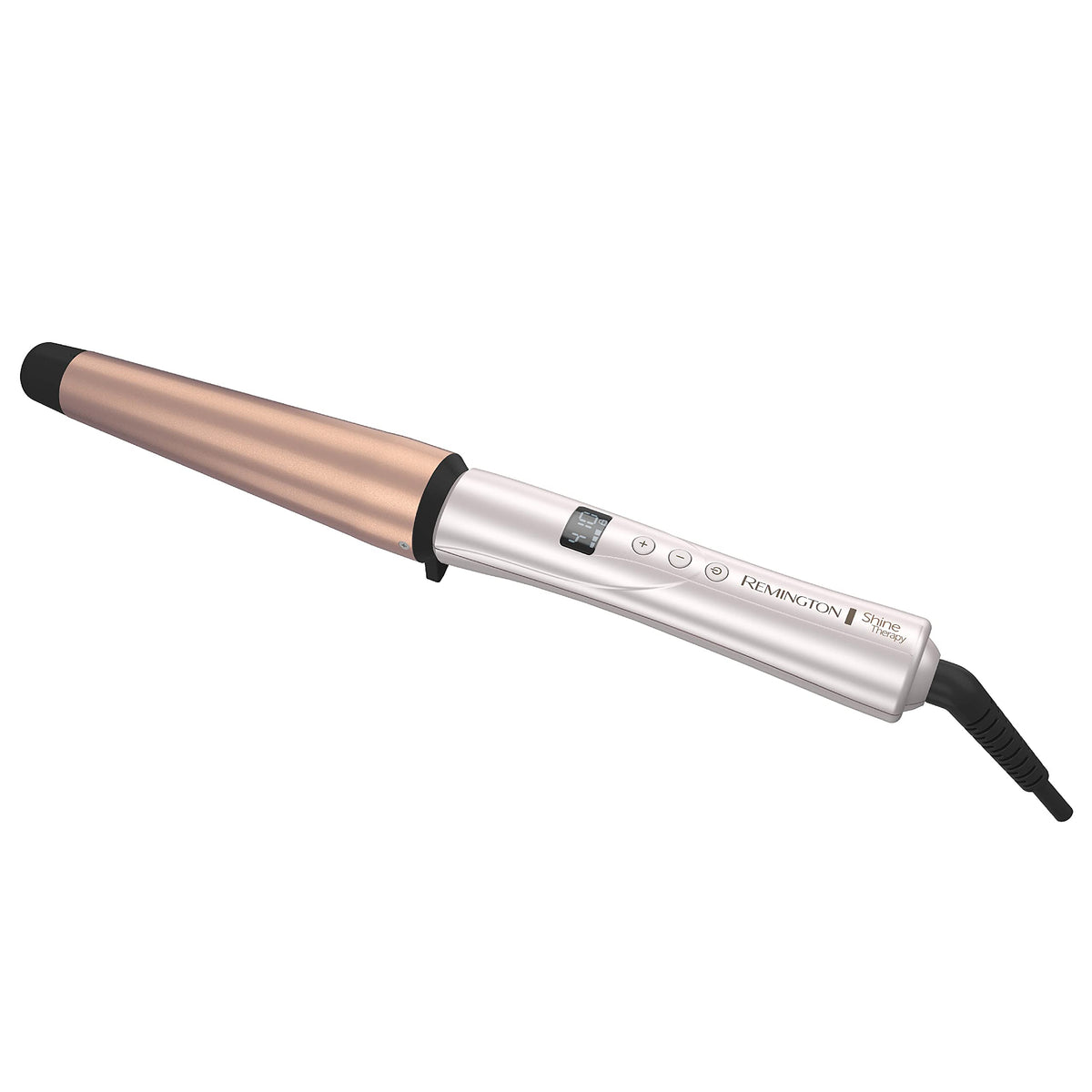 Remington front view of wand showing sleek design and shine benefits