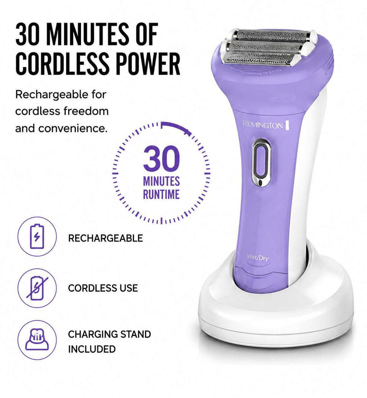 Remington shaver held in hand showing compact size for travel-friendly grooming