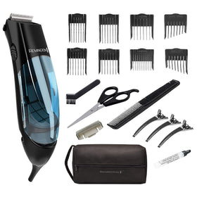 Remington vacuum clippers front view showing controls and chamber, keeps countertops clean