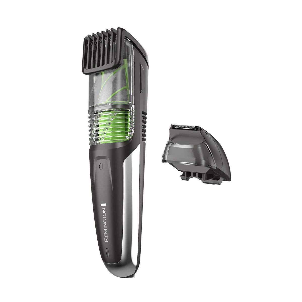 Remington trimmer front view showing vacuum for cleaner trimming