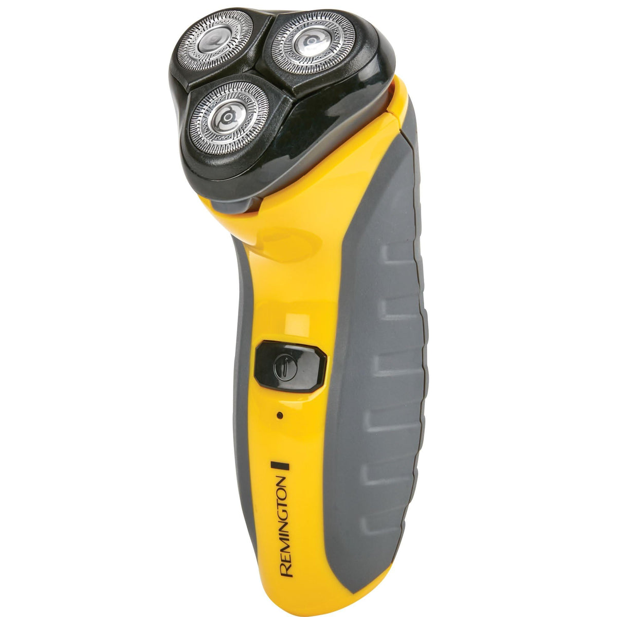 Remington shaver front view showing three heads and a durable design for reliable shaving