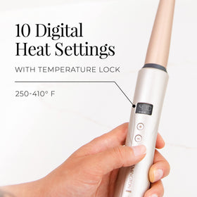 Remington wand in use curling hair into loose waves for natural, shiny results