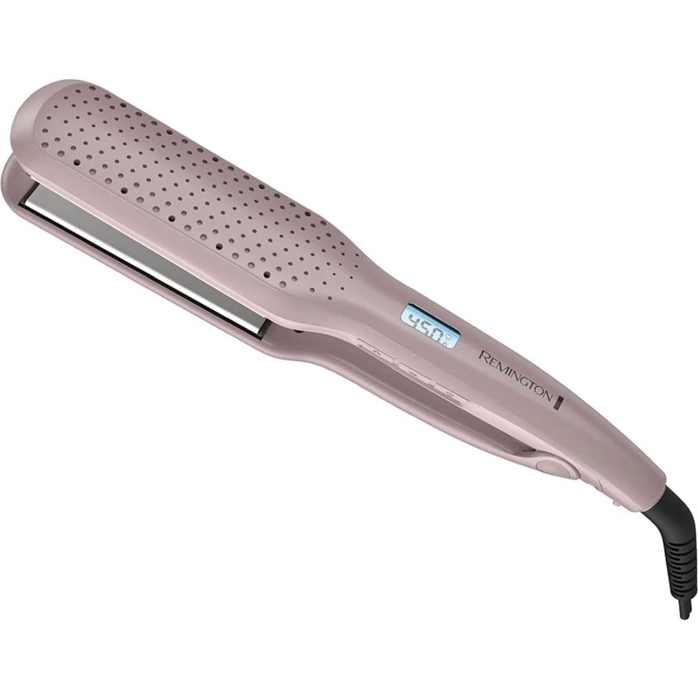 Remington flat iron front view showing mauve finish and ergonomic design for easy handling