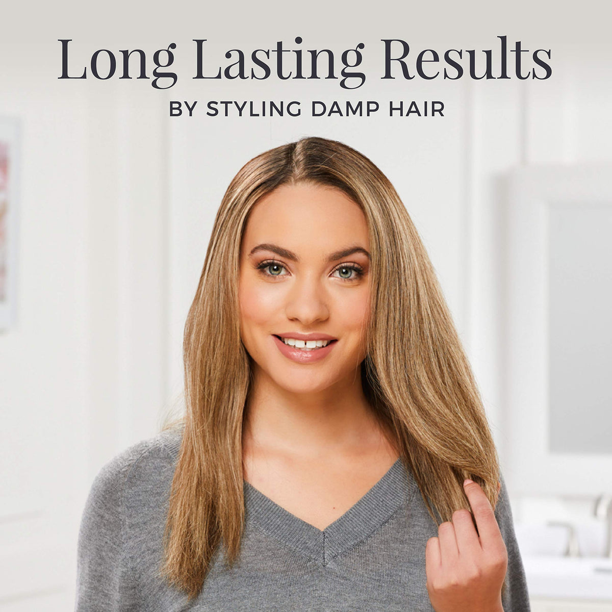 Remington wide plates on long hair demonstrating fewer passes for efficient styling