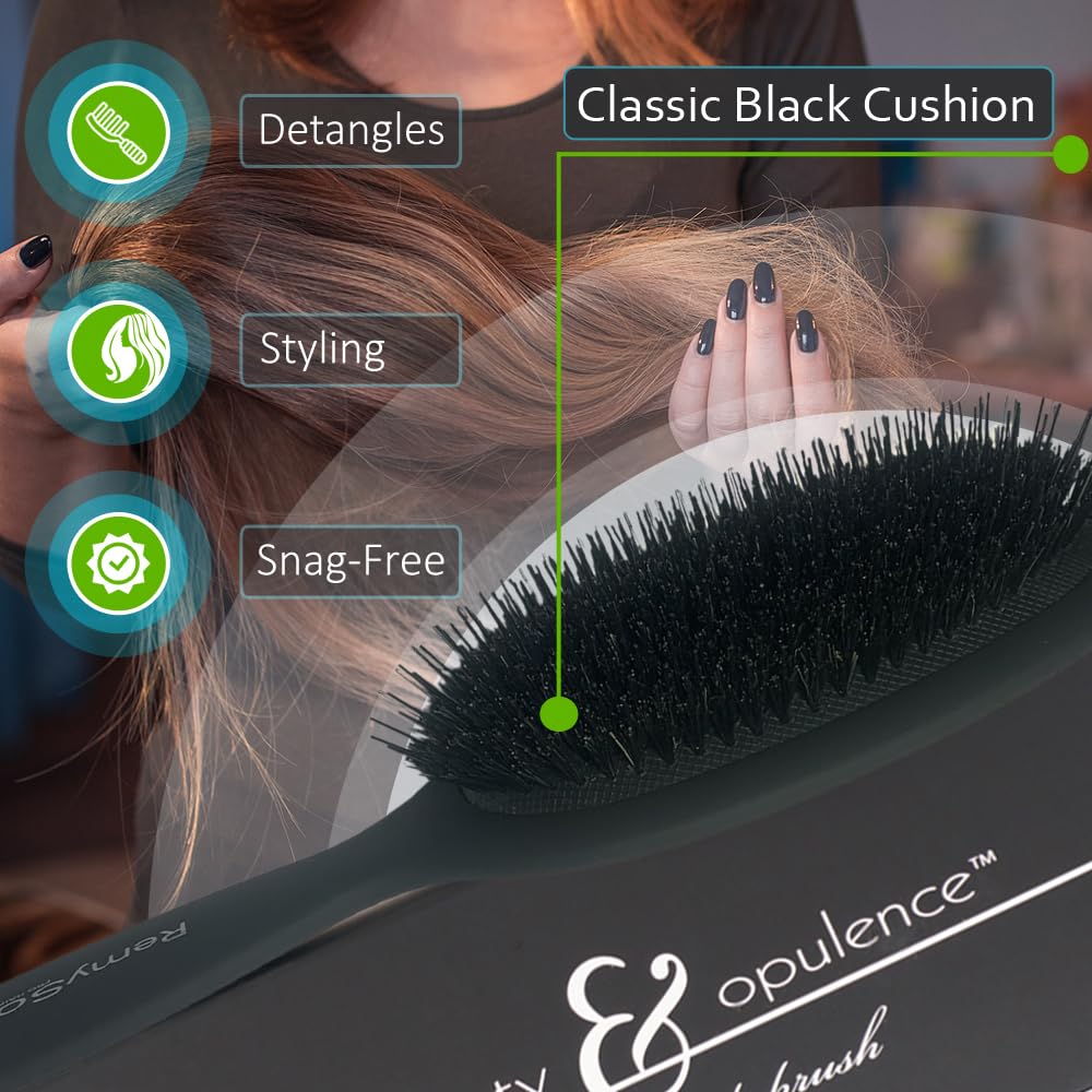RemySoft brush back view highlighting cushion and mixed-bristle layout for gentler detangling