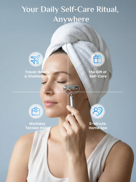 Rena Chris gua sha gliding across cheek in lifestyle scene for improved circulation