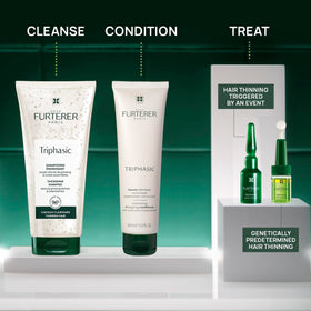 René Furterer on bathroom shelf in lifestyle scene promoting daily scalp care ritual