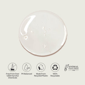 Renpure bottle on bathroom shelf showing recyclable packaging and routine
