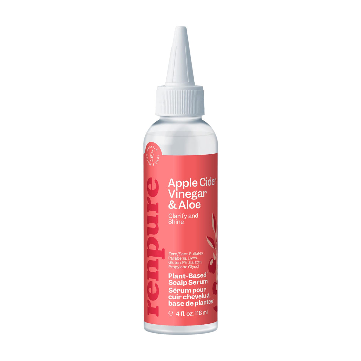 Renpure bottle front label showing ACV scalp serum and benefits