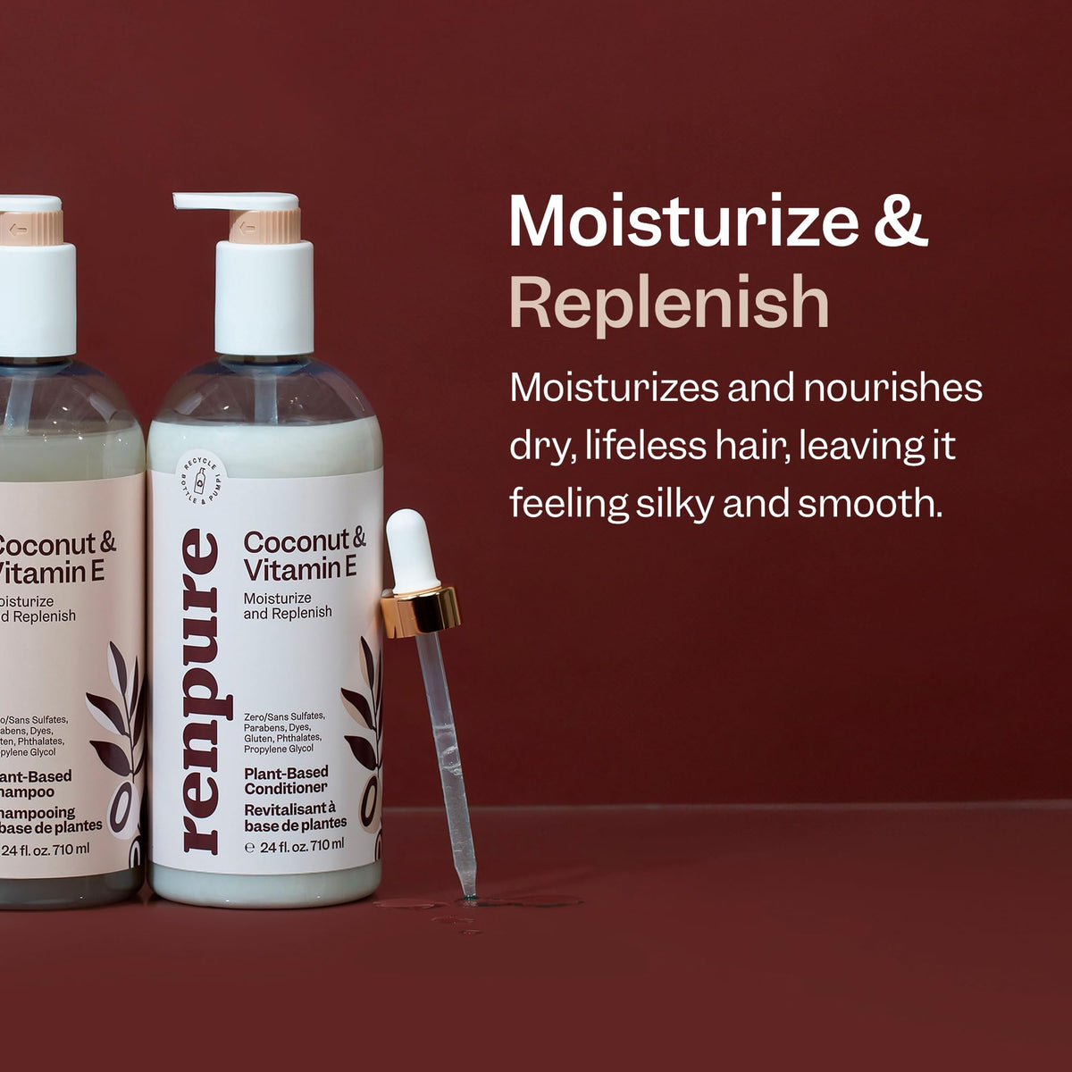 RENPURE pump dispensing conditioner illustrating easy use and control