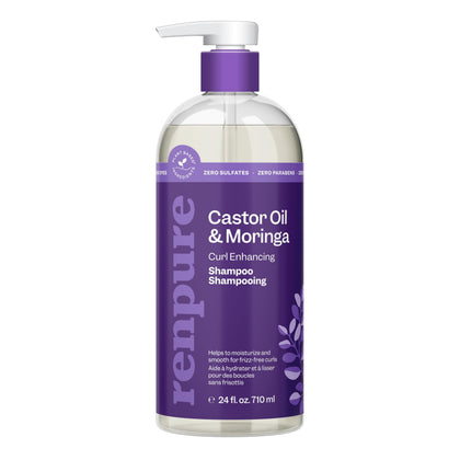 Renpure front bottle showing moringa and castor for defined curls