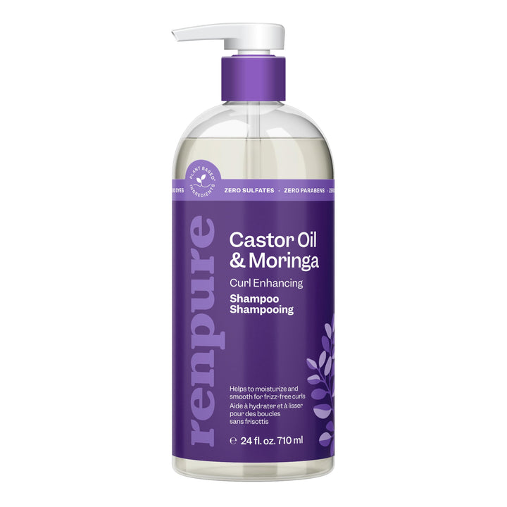 Renpure front bottle showing moringa and castor for defined curls
