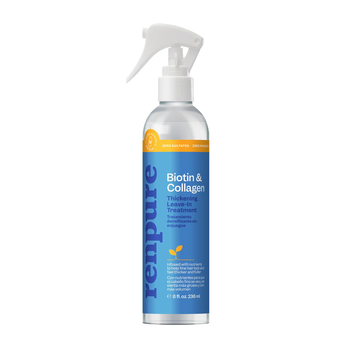 Renpure bottle front view showing product and fuller-hair benefit