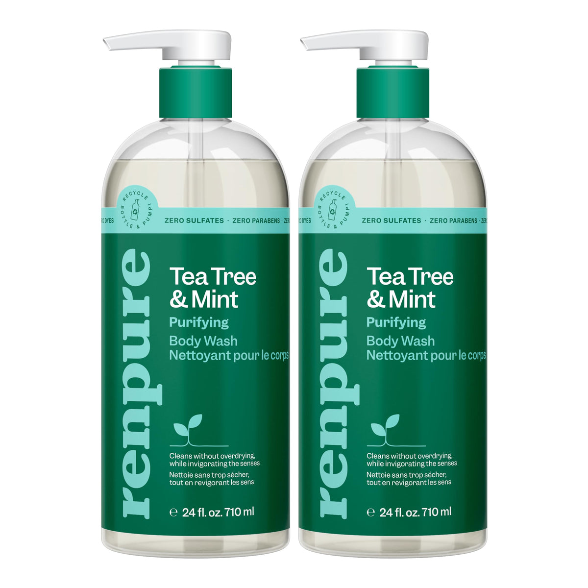 Renpure front packaging showing tea tree and mint for an invigorating clean