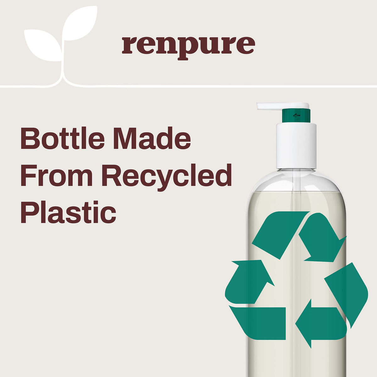 RENPURE bottle on shower shelf with steam, suggests calming daily ritual