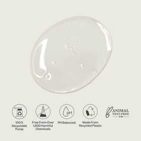 RENPURE bottle staged on bathroom shelf, presents sustainable daily hair routine