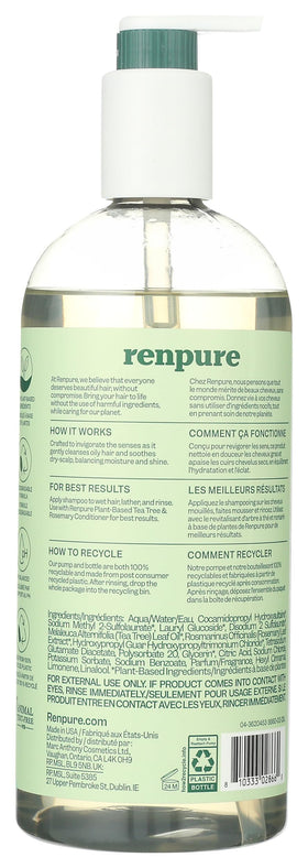 Renpure pump dispensing shampoo demonstrating easy, mess-free usage benefit