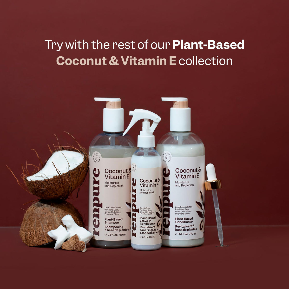 RENPURE bottle recycled plastic label highlighting eco-friendly packaging