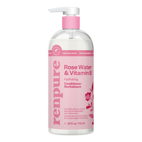 Renpure front label showing rosewater conditioner and clean-ingredient benefit