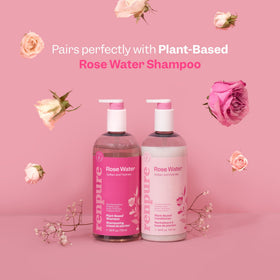 Renpure bottle styled on vanity with rose accents for soothing scent appeal