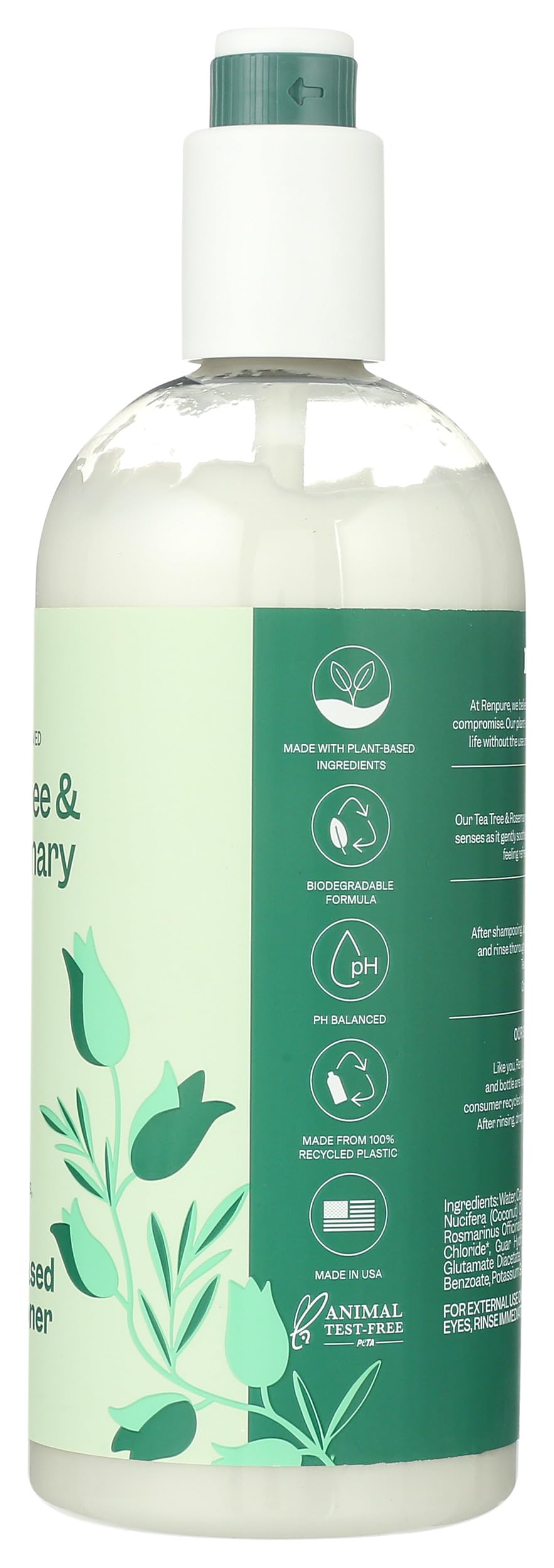 RENPURE bottle held in hand to show 24 fl oz scale and convenient pump