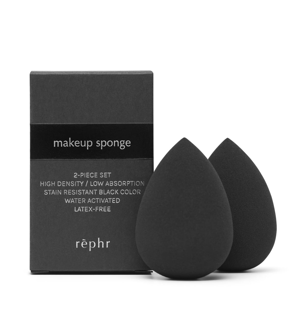 rephr front view of two black sponges showing clean packaging and professional look