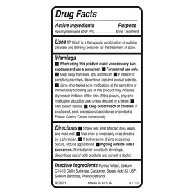 Replenix ingredient label closeup highlighting 5% benzoyl peroxide strength