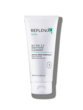 Replenix front packaging showing Gly-Sal cleanser bottle and benefits