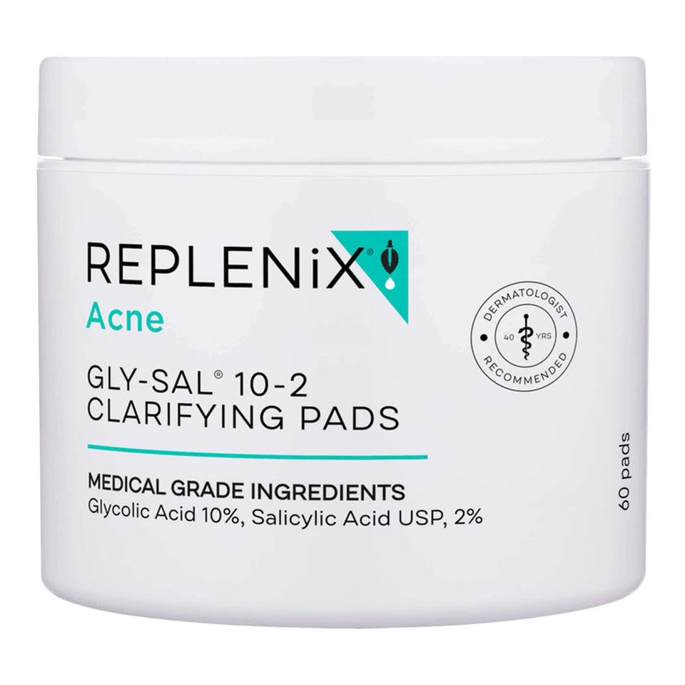 Replenix front packaging showing 60-count clarifying pads and product benefits