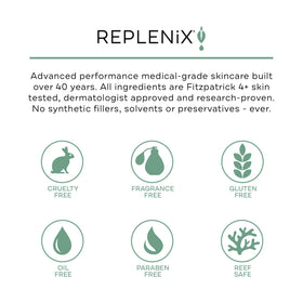 Replenix ingredient label with witch hazel for soothing effect