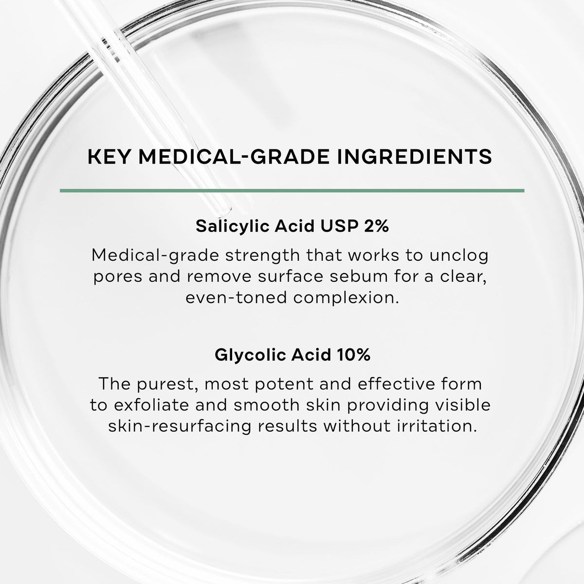 Replenix pad saturated with solution highlighting glycolic and salicylic blend
