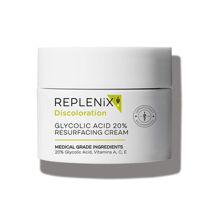 Replenix front packaging showing product and key claims for exfoliation benefit