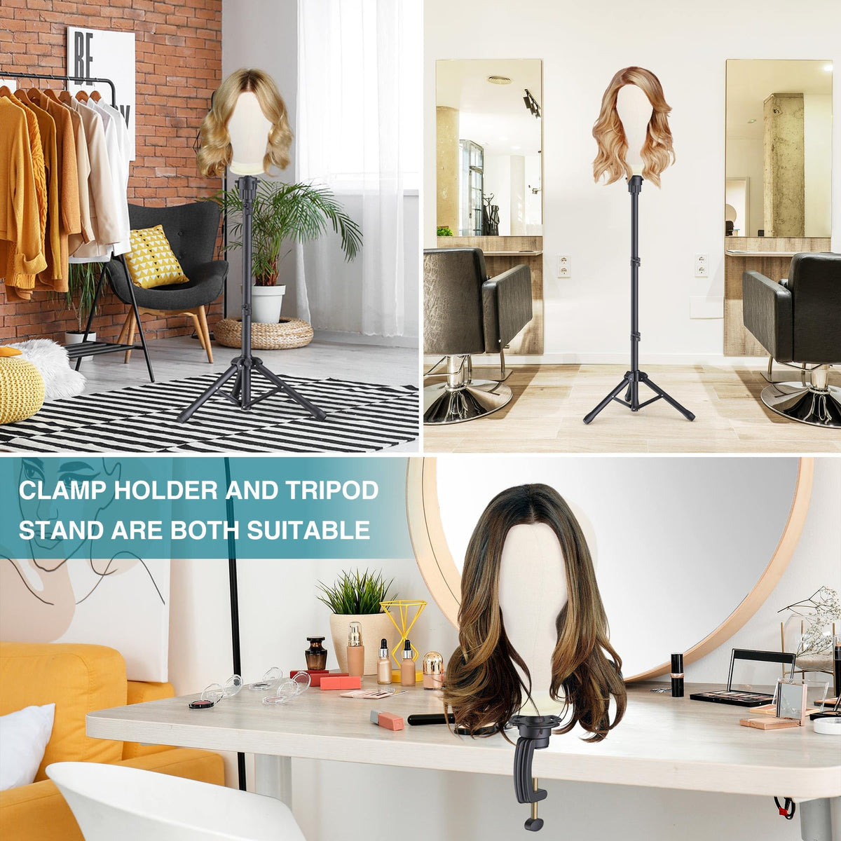 Retbtnm mannequin head wearing styled wig showing realistic display and styling capability