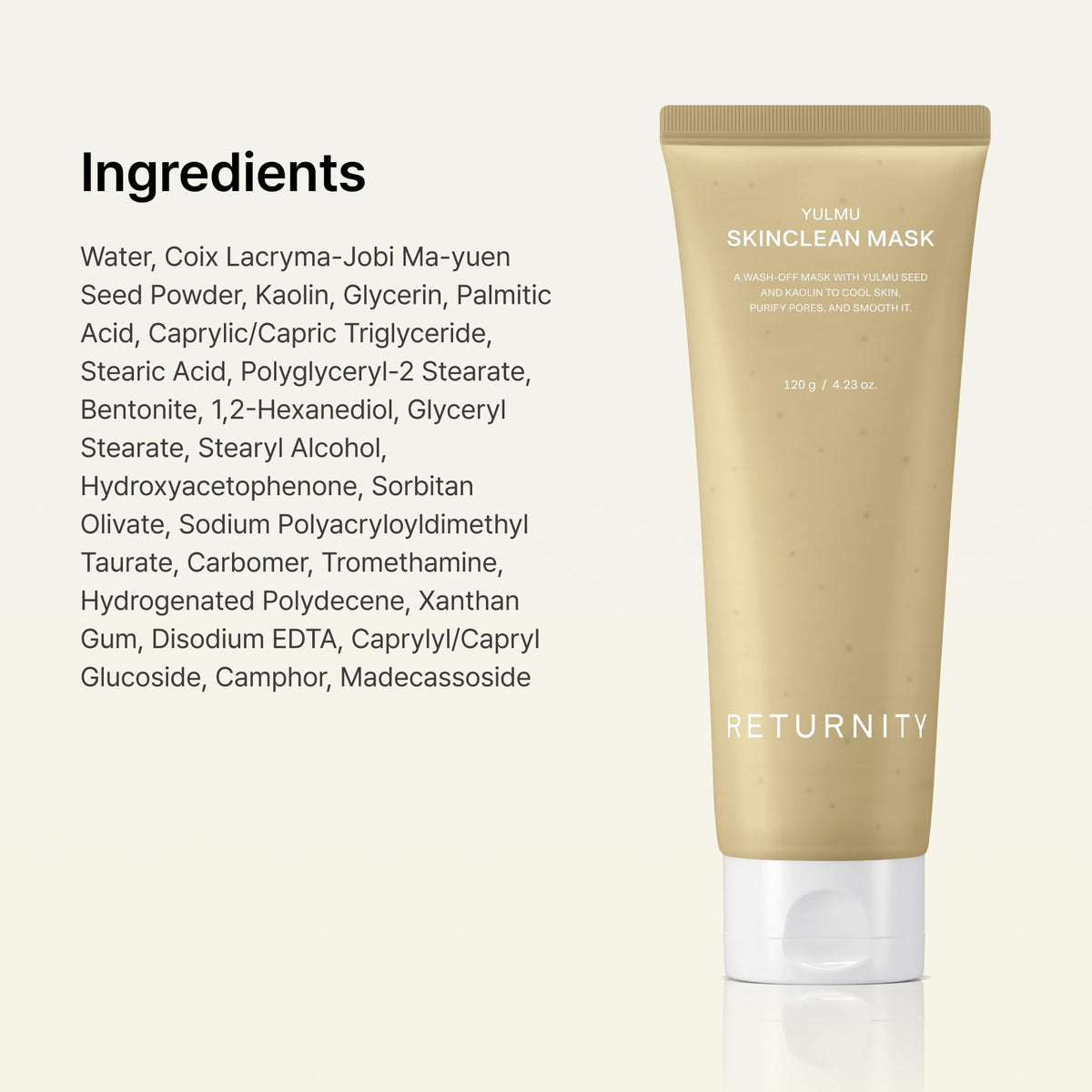 RETURNITY Yulmu ingredients visual with coix seed emphasising natural yulmu extract benefit
