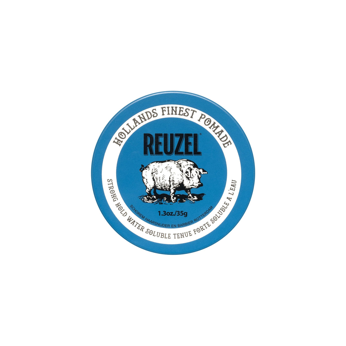 REUZEL Blue Pomade front jar showing label and warm vanilla-wood scent
