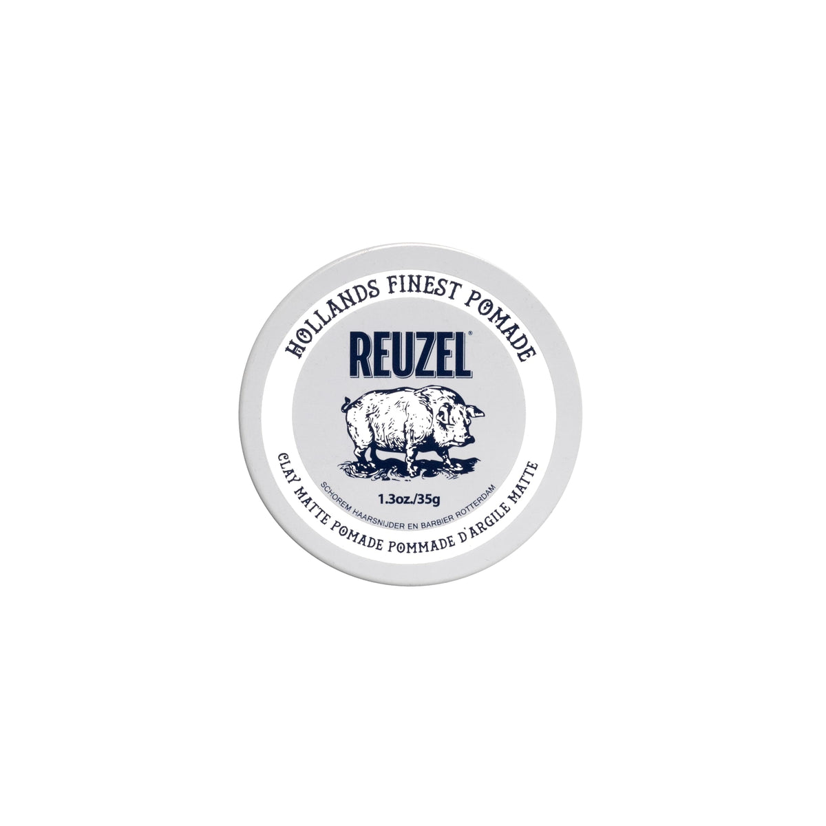 REUZEL front can view showing branding and matte pomade benefit