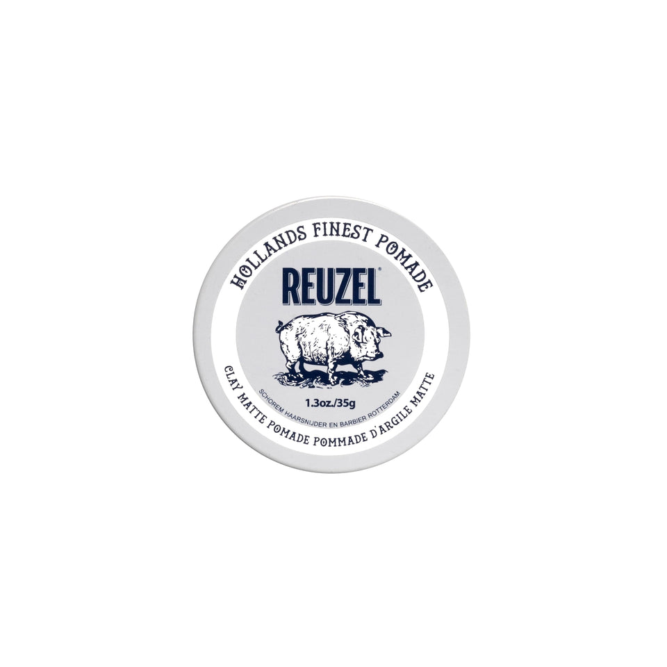 REUZEL front can view showing branding and matte pomade benefit