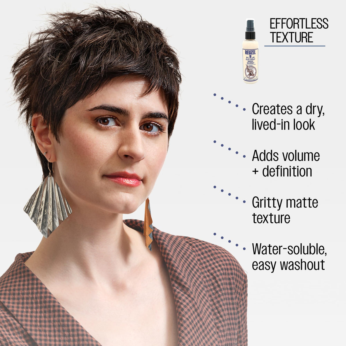 Reuzel spray demo capturing dry, gritty texture and added volume benefit