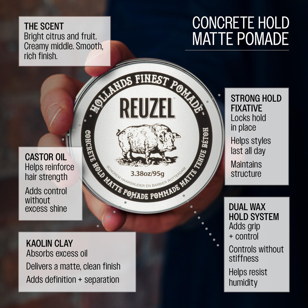REUZEL jar next to everyday items to show travel-friendly size