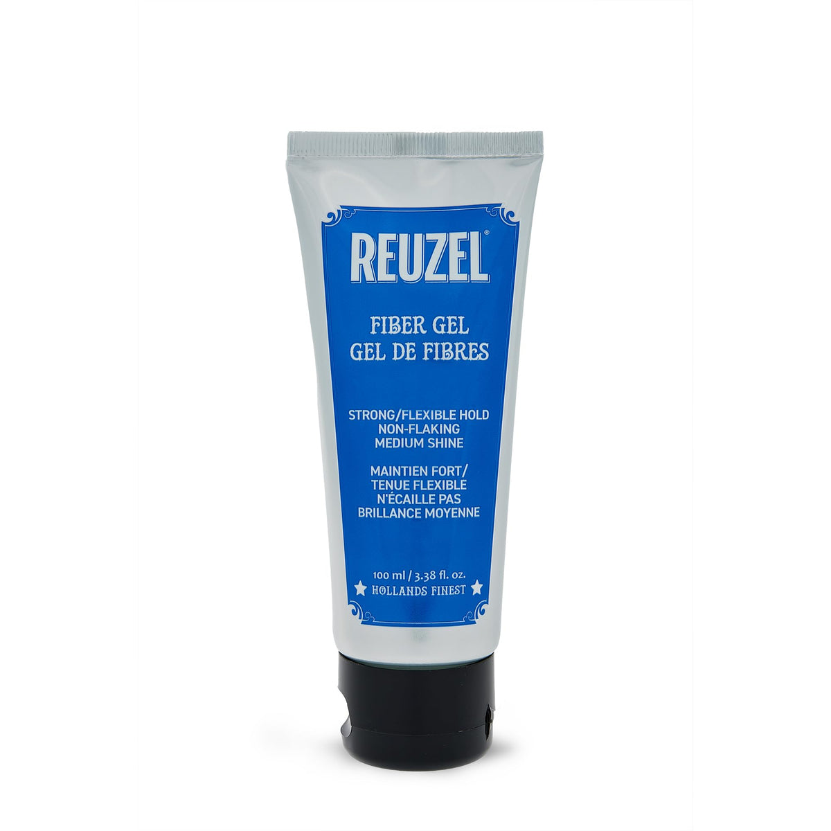 Reuzel fiber gel front jar showing label and size, clear brand benefit