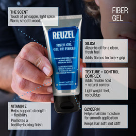 Reuzel jar beside ruler for scale, brand highlights compact 3.38 oz size