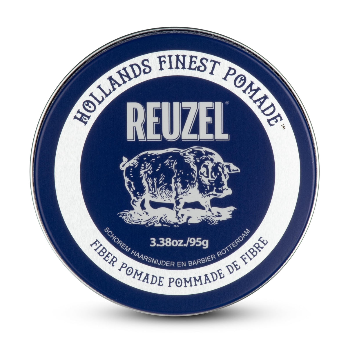REUZEL fiber pomade front tin showing clean matte packaging and product size