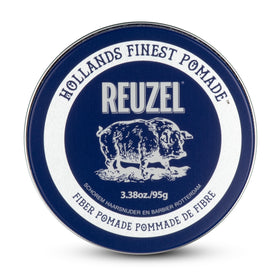 REUZEL fiber pomade front tin showing clean matte packaging and product size